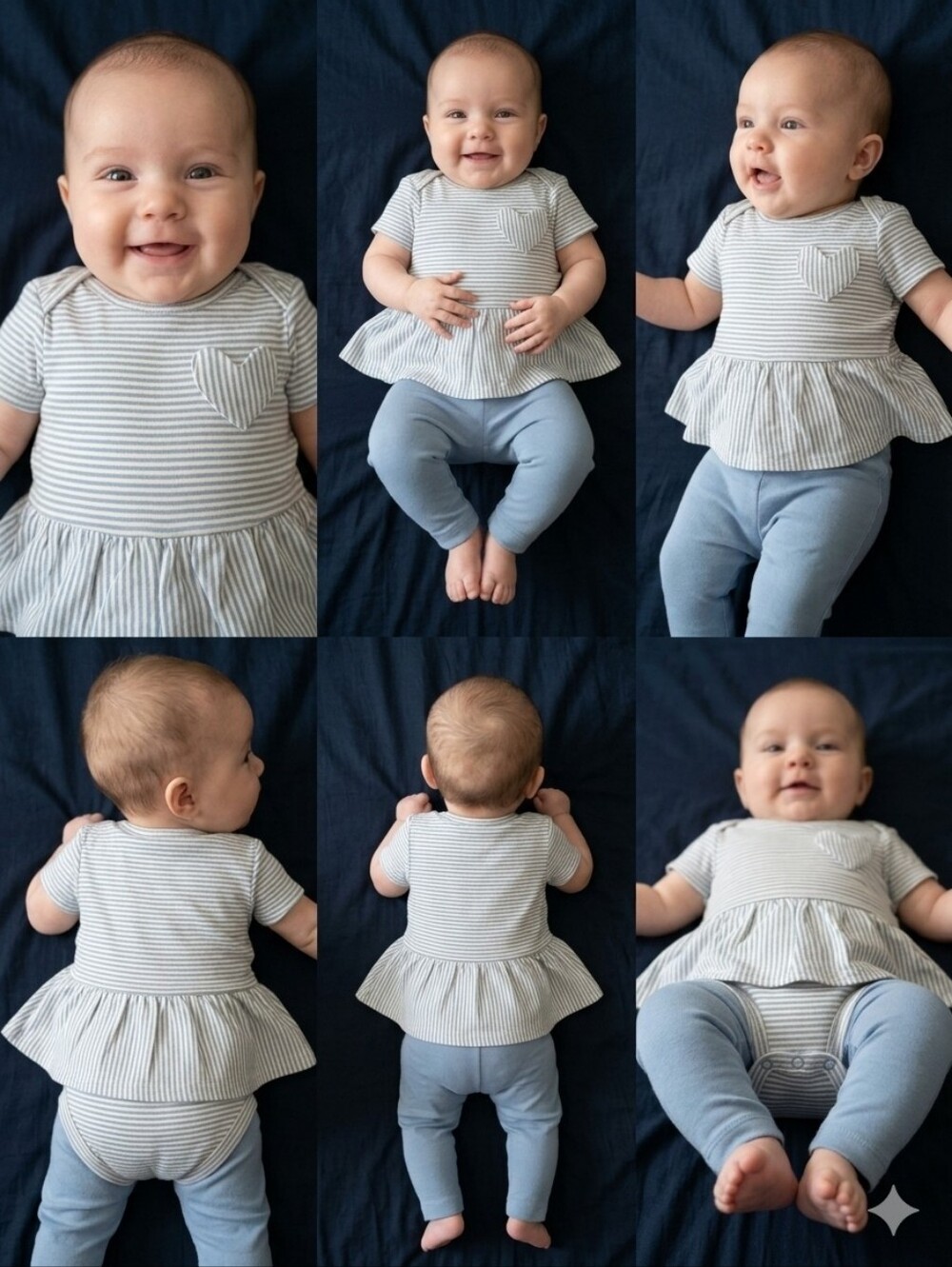 Baby Girls- 3 Months- Carter's Blue and White Striped Peplum Bodysuit Set